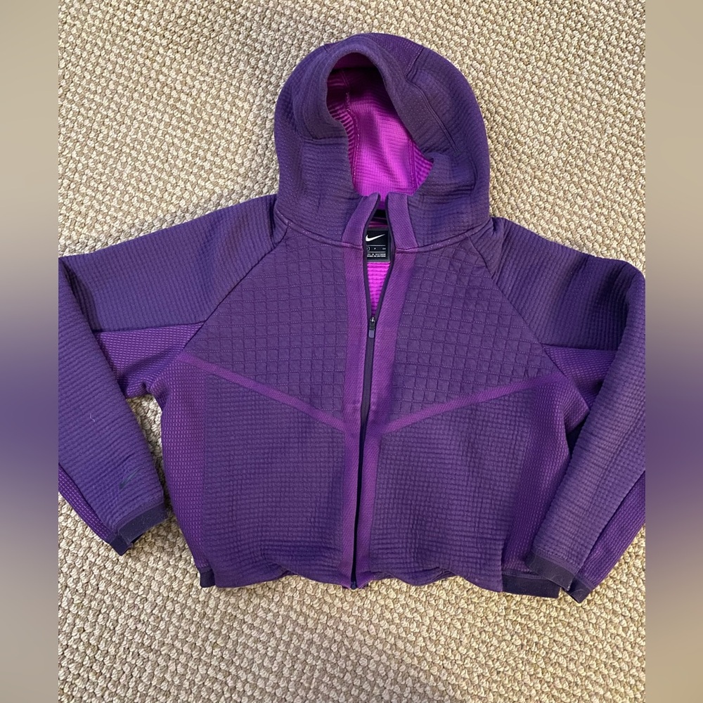 Purple quilted Nike cropped hooded zip up sweatshirt